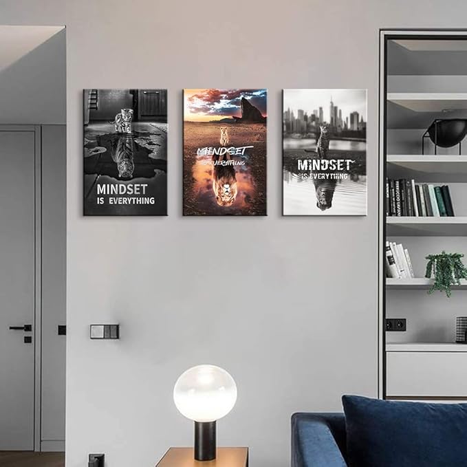 3 Pieces Mindset is Everything Wall Art Inspirational Wall Art Motivational Wall Art Motivational Poster Inspirational Wall Decor Quotes Wall Decor Office Wall Art for Office Decor (16''Wx24''Hx3PCS)