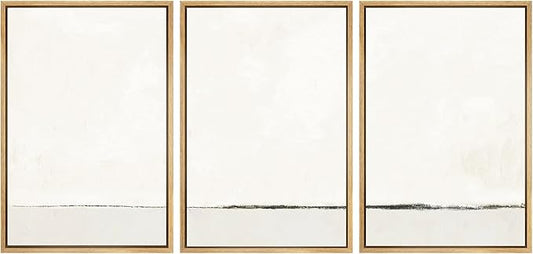 SIGNWIN Framed Canvas Print Wall Art Set Duotone Gray White Grunge Pastel Landscape Shapes Abstract Illustrations Modern Art Decorative Nordic Zen for Living Room, Bedroom, Office - 16"x24"x3 Natural