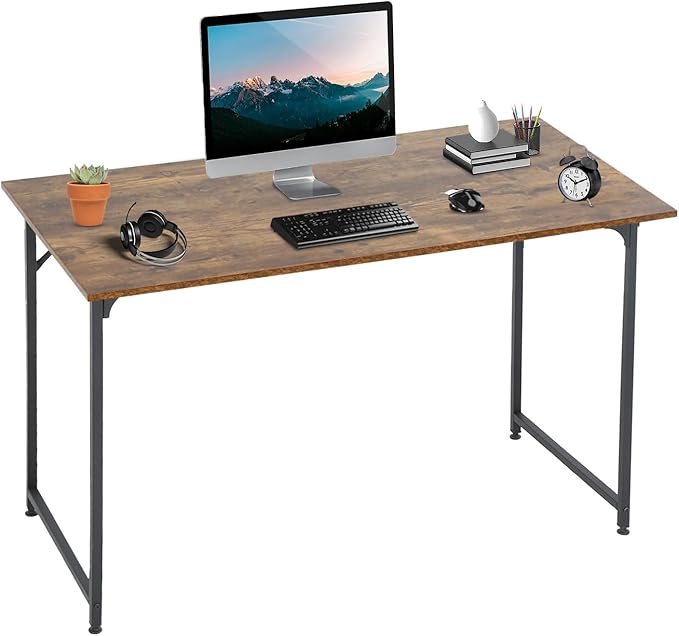 HCY Computer Desk 47 Writing Desk Home Office Study Workstation Modern PC Laptop Sturdy Simple Gaming Desk with Metal Frame（Brown） 47x24x29