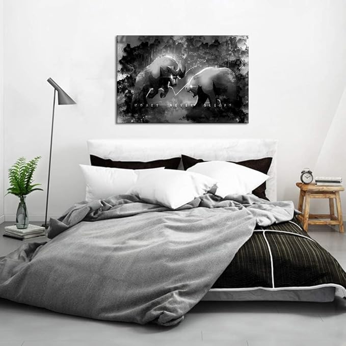 Novatique Market Trading Poster Wall Art Inspirational Entrepreneur Quotes Abstract Posters Wall Decor Money Never Sleeps Motivational Picture Painting for Living Room Bedroom, 24 x 36inch