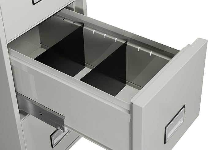 25 inch 4-Drawer Vertical Fireproof File Cabinet – Letter Size Filing – Key Lock – Water Resistant Seal – Fire and Impact Rated – Light Gray Finish – Model LTR4W25LG