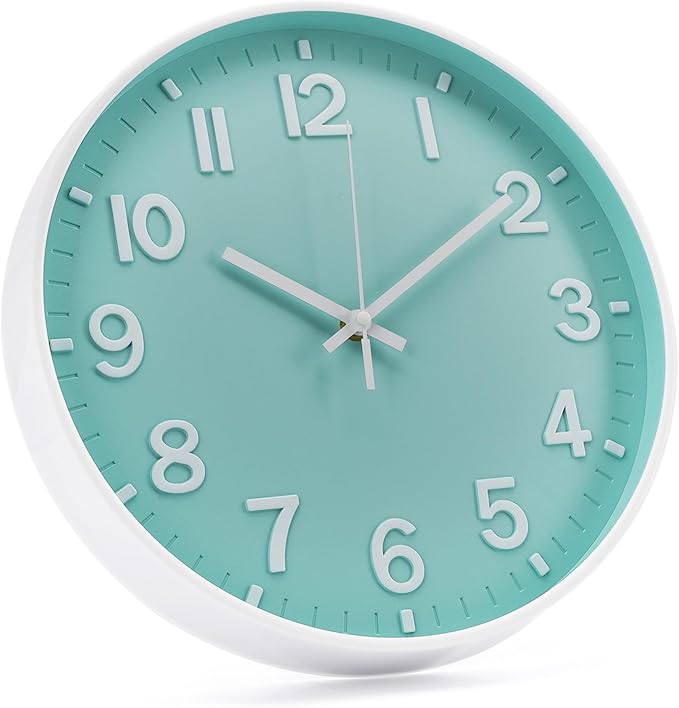 Wall Clock 12 Inch Mint Green Modern Simple Quartz Decorative Clock Non-Ticking Silent Battery Operated Round Wall Clocks Trendy and Practical Best Gift for Living Room Bedroom Kitchen Office