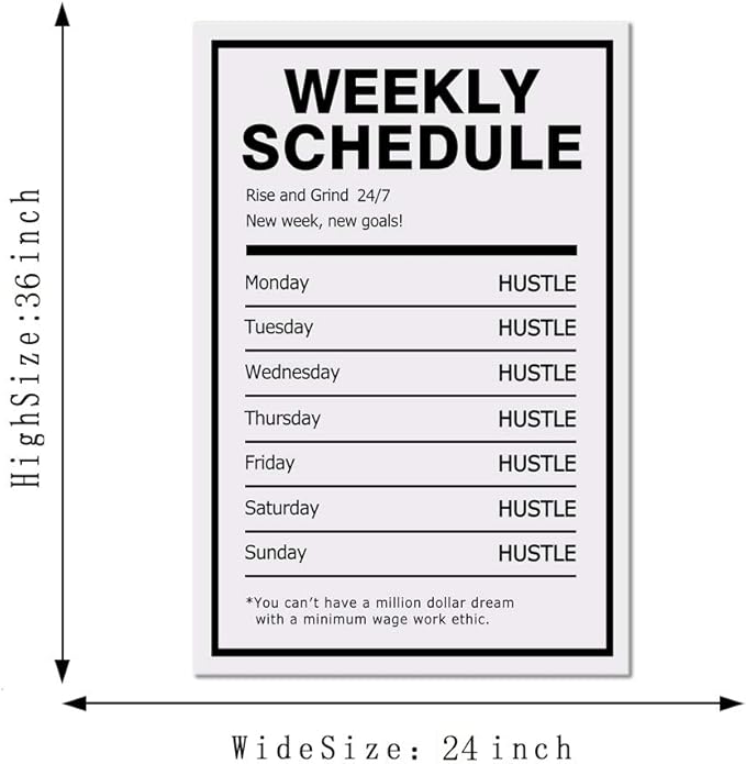 Yatsen Bridge Success Motivational Wall Art Inspirational Entrepreneur Quotes Canvas Painting Modern Inspiring Weekly Schedule Hustle Posters Prints Artwork Decor for Home Offce Framed (24”Wx36”H)