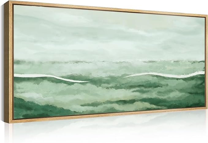 Large Green Wall Art 20x40 Inch Green Abstract Wall Decor Framed Neutral Painting for Living Room Bedroom Dining Room