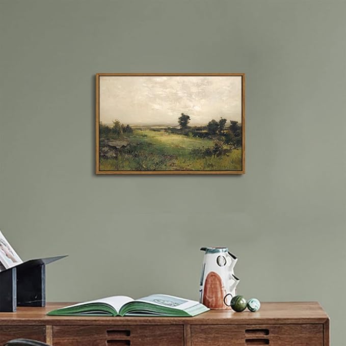 OIQArtOIQ Vintage Landscape Canvas Wall Art Framed Natural Scenery Painting Artwork Prints France Country Wilderness Farmhouse Decor Pictures Kitchen Bedroom Living Room Bathroom