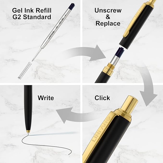Black Gel Ink Pen Refills Ballpoint Black, 12 Pack Gel Pens Refills Fine Point 0.5mm Tip Smooth Writing Pen Refill (12 Black)