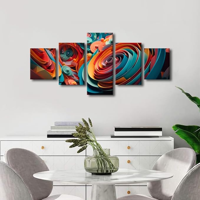 Wall Art Decor for Living Room Abstract Canvas Wall Art Prints 5 Panel Modern Canvas Art Colorful Spiral Art Poster Printing for Men Lady Office Wall Decor Stretched Ready to Hang 50x24 in