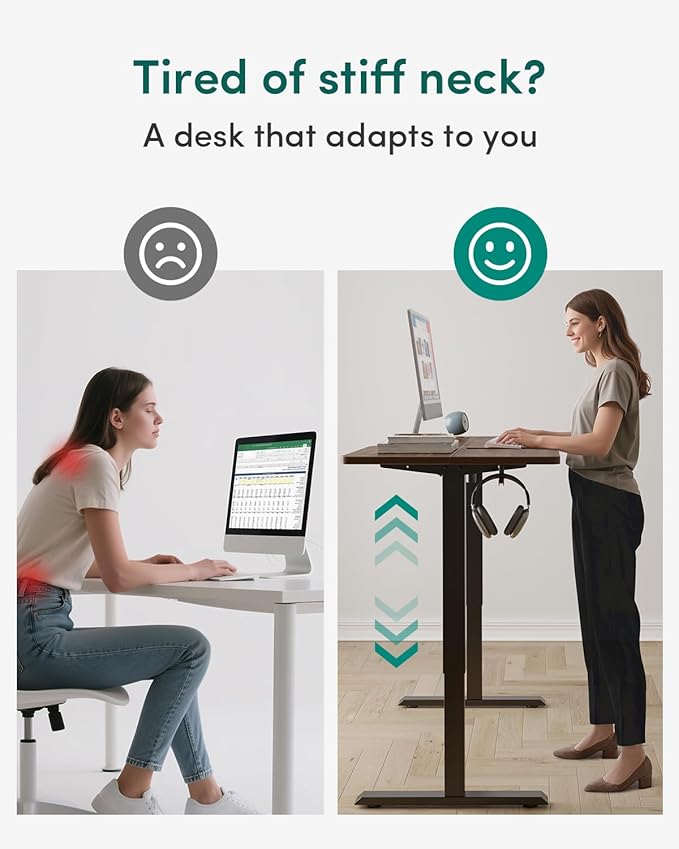 CubiCubi 55 x 28 Large Standing Desk, Height Adjustable Electric Computer Desk, 28" Deep Desktop, Sit Stand up Home Office Workstations with 4 Preset Heights, Black Walnut