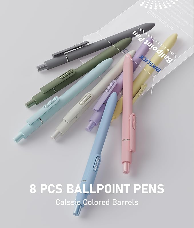 8 Pcs Black Ballpoint Pens - 1mm Medium Point Black Ink Pens | Smooth Writing Ball Point Pen for Men Women (Morandi-8P)