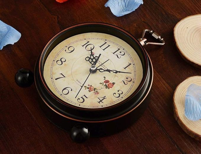 Vintage Analog Alarm Clock, 5.25 inch Small Silent Desk Clock with Night Light, Battery Operated for Table, Bedroom, Bedside, Living Room, Gift Clock (Flower)
