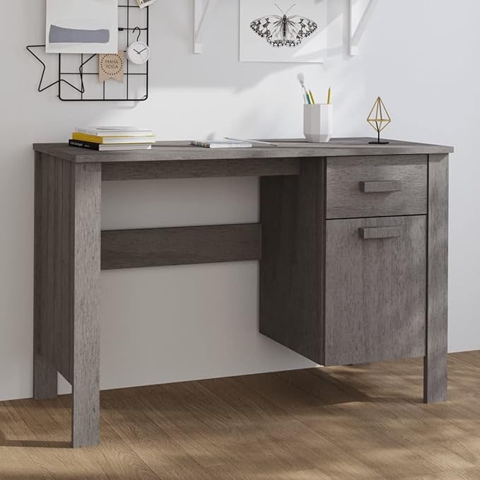 Bopdu Writing Desk Computer Desk Home Office, Writing Table Gamer Workstation Study Desk Light Gray 44.5"x19.7"x29.5" Solid Wood Pine