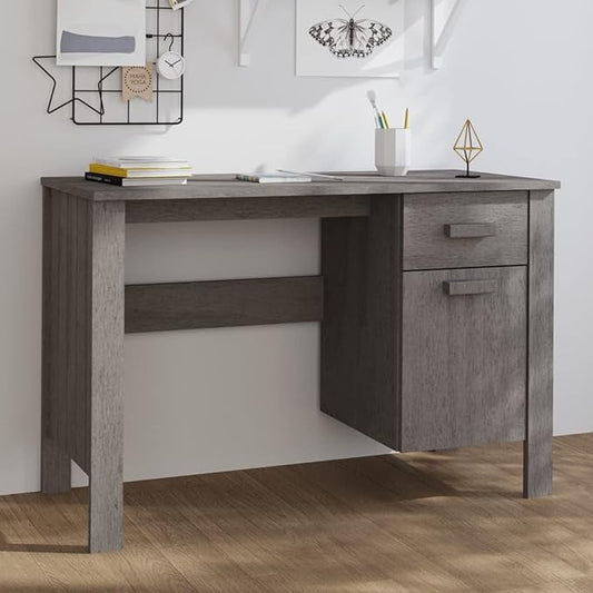 Bopdu Writing Desk Computer Desk Home Office, Writing Table Gamer Workstation Study Desk Light Gray 44.5"x19.7"x29.5" Solid Wood Pine