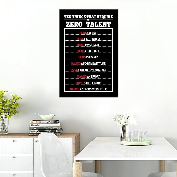 PSYYSP Motivational 10 Things That Require Zero Talent Canvas Wall Art Entrepreneur Positive Quotes Inspirational Picture Poster for Classroom Bedroom Office Wall Decor Ready to Hang [12''Wx18''H]