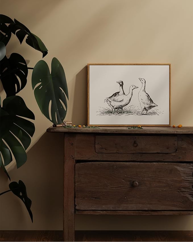 ARPEOTCY Vintage Framed Canvas Wall Art, Rustic Duck Painting Nursery Bathroom Decor, Classical Wall Art for Living Room Bedroom Office, Vintage Animal Pictures Decor Aesthetic(12x16 Inch)
