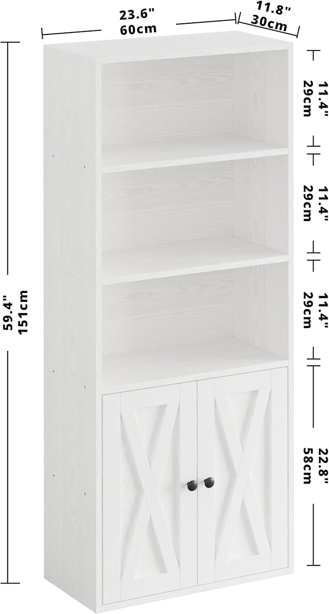 IRONCK Industrial Bookshelves and Bookcases with Doors 11.8 in Depth Floor Standing 5 Shelf Display Storage Shelves Tall Bookcase for Home, Office, Living Room