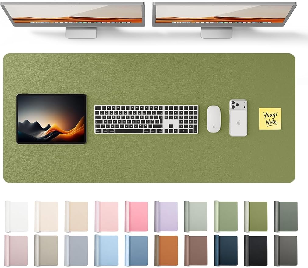 YSAGi Leather Desk Pad Protector, Office Desk Mat, Large Mouse Pad, Non-Slip PU Leather Desk Blotter, Laptop Desk Pad, Waterproof Desk Writing Pad for Office and Home (Green, 47" x 17")