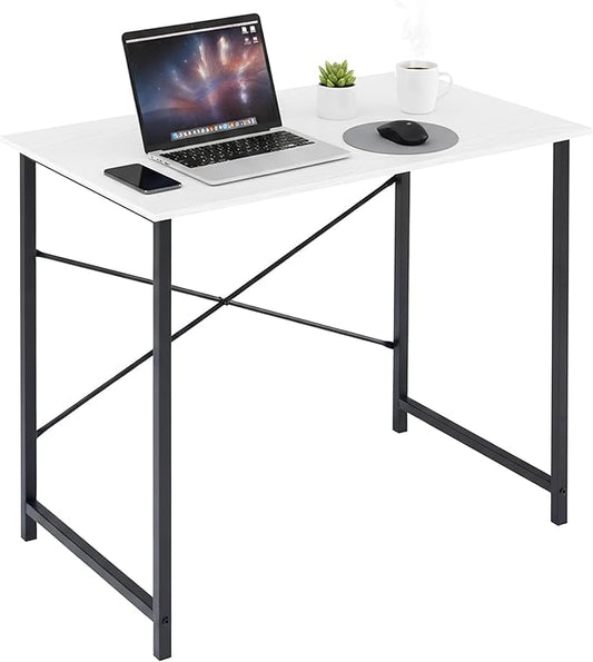 Computer Desk 32 Inch, Simple Home Office Desk Study Writing Table, Sturdy Metal Frame, Scratch-Resistant MDF Desktop for Bedroom Dorm Workspace Small Space, White