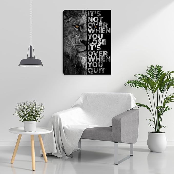 Motivational Lion Wall Art Inspirational Black Picture Painting Poster Prints Inspiring Positive Quotes Wall Decor Home Living Room Bedroom Workplace Office Decorations Framed Artwork 12"x16"