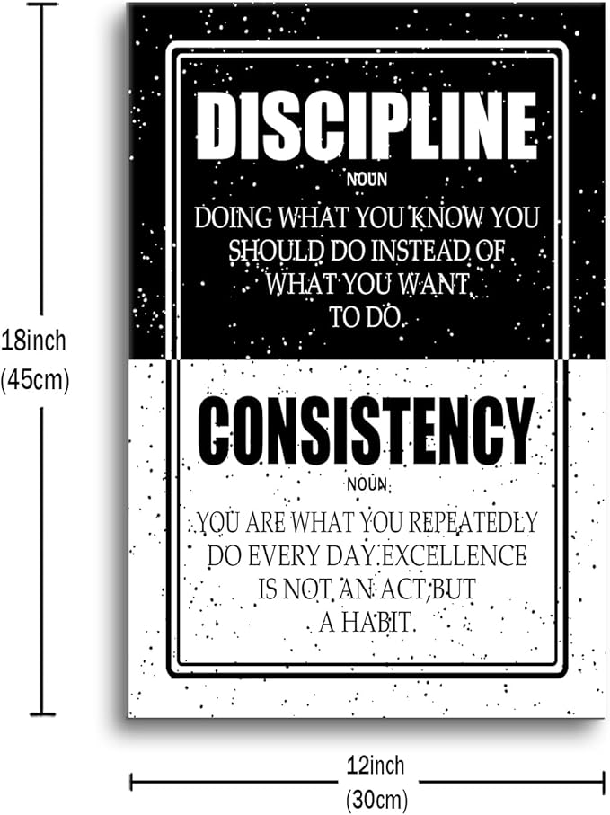 PSYYSP Discipline Consistency Motivational Wall Art Inspirational Entrepreneur Quote Canvas Poster Inspring Picture Painting Artwork for Office Classroom Gym Ready to Hang [12''Wx18''H]