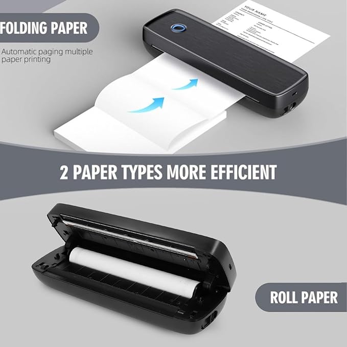 Walfront Portable Printer Thermal Printer 200dpi Resolution Battery, Portable Thermal Inkless Printing for Home Office Travel School