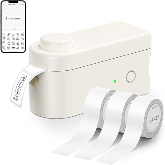 Makeid L1-C Smart Label Maker Machine with 3 Rolls – Mini Bluetooth Label Maker, Portable & Rechargeable, Compatible with 9/12/16mm Waterproof Tapes – for Home, Office, School Organization