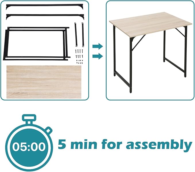 Dkelincs 32 Inch Small Computer Desk Home Office Desk Writing Desk Modern Simple Style Study Work Table with Metal Frame, Easy Assembly, Adjustable Feet, Water-Resistant, Scratchproof Surface, Nature