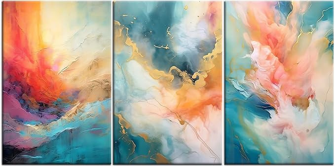 3 Piece Rendering Wall Decor Large Size Abstract Colorful Art Printed on Canvas Posters Painting Artwork for Living Room Office Picture Decoration Stretched and Framed [72''Wx 36''H]