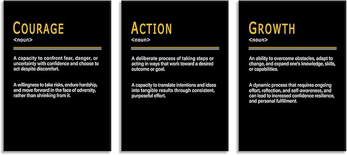 WYJDFART Inspirational Quotes Posters COURAGE ACTION GROWTH Noun Painting Modern Artwork Motivational Quotes Posters about Personal Progress for Office Home Bedroom Workplace [60''Wx 28''H]