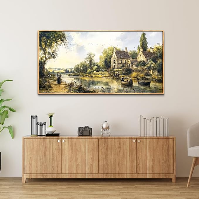 ERQINHUA Large Canvas Wall Art For Living Room Restaurant Wall Decor For Bedroom Office Mural Vintage Watercolour Countryside Scenery Wall Picture Printing Artwork Home Decor Wood Framed 30x60 In