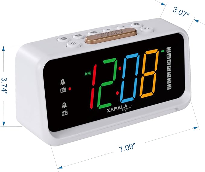 Alarm Clock Radio, 2 Alarms Jumbo LED Display Plug in Digital FM Clock Radio with USB Charging Port, Days Display, Adjustable Volume & Dimmer, Nightlight, Snooze for Deep Sleepers Kids