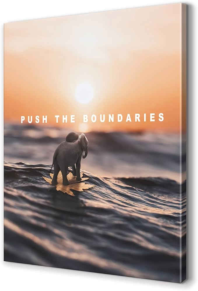 Inspirational Quotes Wall Art Push the Boundaries Framed Painting Modern Artwork Decorations Decor for Office Bedroom (12" W x 18" H)