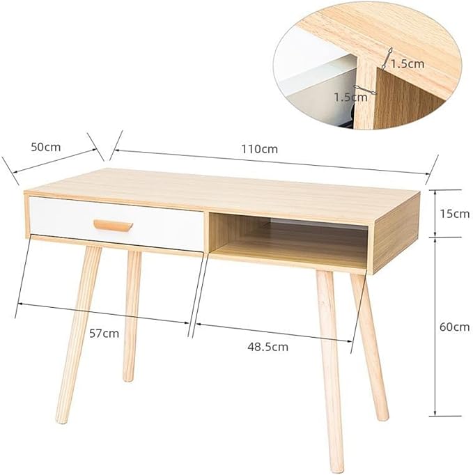 GLigeT Office Desk Writing Desk with Drawer White Modern Style Desk Small Wood Home Office Desk Simple PC Laptop Desk for Small Space, Easy to Install Study Writing PC Desk