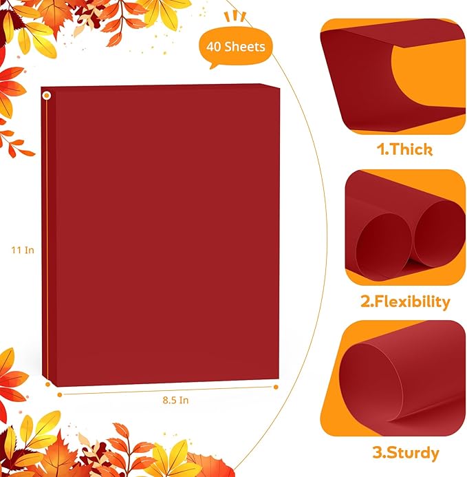 Red Cardstock 8.5" x 11 ", Cardstock Paper, 40 Sheets Red Card Stock, Heavy Card Stock for Invitations, Art, Drawing, Menu, DIY Card, Tags, Crafts Certificates, School, Office Printing