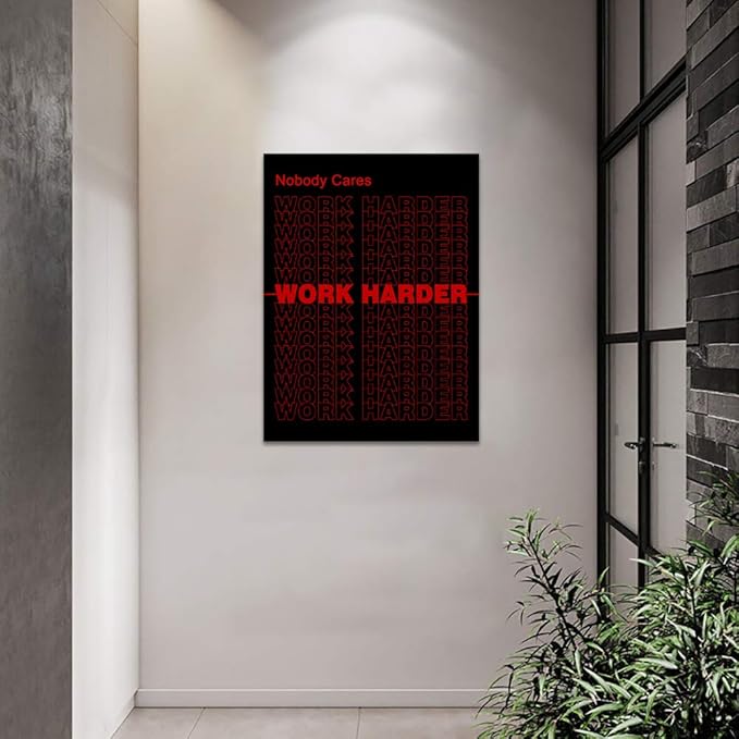 Modern Motivational Posters Nobody Cares Work Harder Entrepreneur Inspirational Quotes Canvas Wall Art Positive Attitude Painting Artwork Framed Ready to Hang for Office Home Decor - 18''W x 24''H