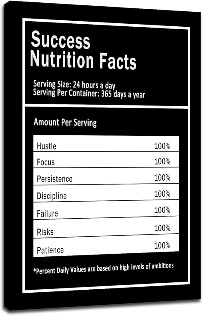 Inspirational Canvas Wall Art Success Nutrition Facts Poster Print Inspiring Entrepreneur Quote Motivational Painting Artwork for Living Room Office Wall Decoration Framed Ready to Hang [24''Wx36''H]