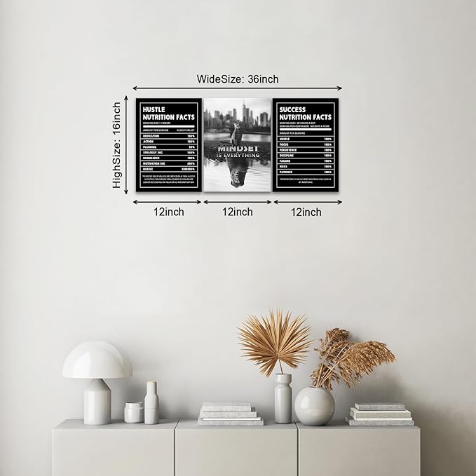 Mindset is Everything Wall Art Motivational Wall Decor for Office Pictures Posters Framed Canvas Wall Art Prints Painting Artwork Decor Ready to Hang in Living Room Bedroom Classroom