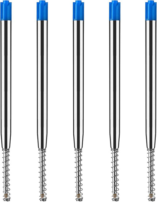 TIESOME 5pcs Replaceable Ballpoint Pen Refills with Spring Metal Ball Point Refills Smooth Writing Pen Refills, 0.7mm Retractable Ballpoint Pen Refills for School Office Supplies (Blue)