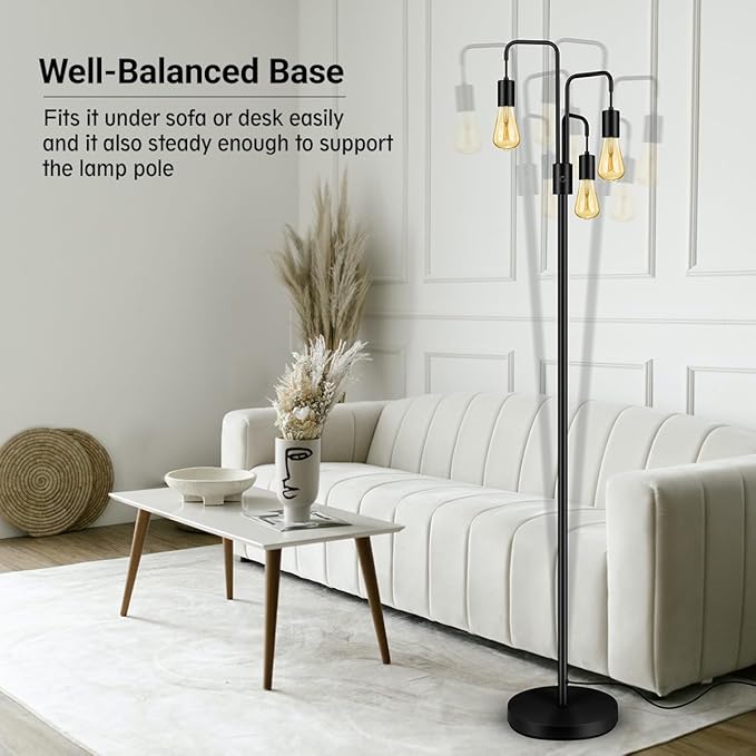 BoostArea Industrial Floor Lamp for Living Room,Modern Standing Lamp Stand Up Lamp with 3 Light, Bulbs Not Included,Simple Design Floor Lamp for Bedroom, Living Room, Office, Kids Room, Reading