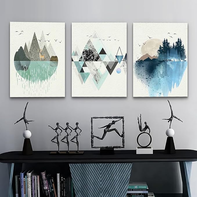 Canvas Wall Art Paintings For Living Room Large Size Abstract Geometry Mountain In Daytime Canvas Prints Artworks Pictures Bedroom Decoration,20 X 28 inches 3pcs Home Bathroom Wall Decor Posters