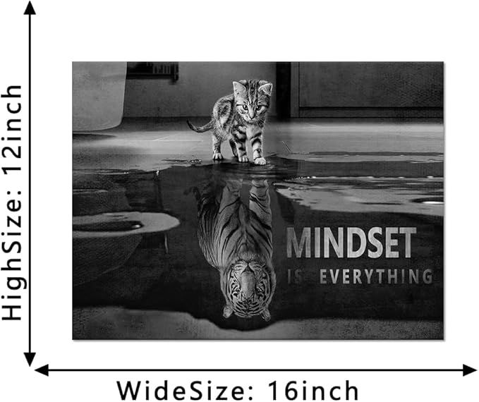 Modern Inspirational Wall Art Mindset Is Everything Framed Motivational Positive Wall Quotes Canvas Art Ready to Hang for Bedroom Classroom Decor - 12''Hx16''W