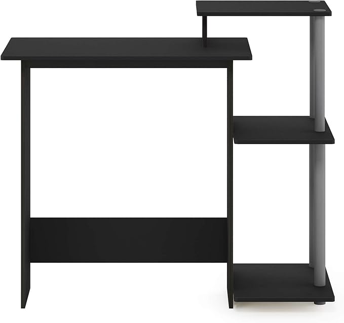 Furinno EFFICIENT Desk, 28.6" Wide Gaming Desk with 3 Open Side Shelves, Laptop Notebook Computer Desk, Office Desk for Home Office, Study Room, Dorm, Bedroom, Solid Black