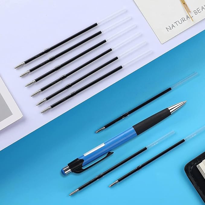 JANYUN 100 Pieces Ink Pen Refills, 0.7mm Ballpoint, 107mm Blue Black Ink, Smooth Writing for Journal, Office, School