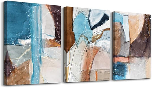 DZRWUBHS Canvas Wall Art - Modern Abstract Ink Wall Painting - Office & Bedroom Decor - Framed Prints Ready to Hang - 3 Piece Set