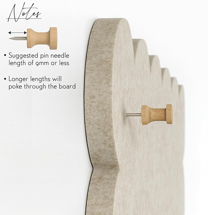 Orelle Scalloped Felt Bulletin Board | 35 x 23” | Foldable Peel and Stick Felt Board for Wall | Alternative Cork Board for Office, Message Board, Kids Art Display | Beige