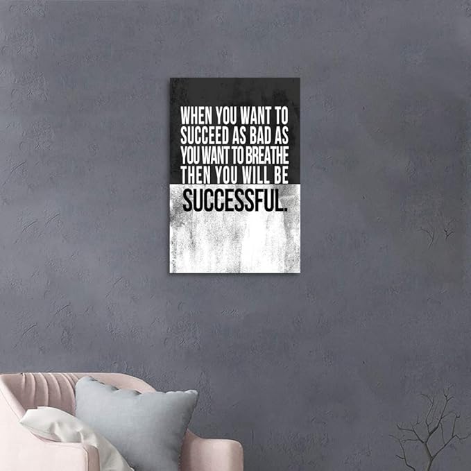 Inspirational Office Wall Art - Black and White Motivational Quotes Wall Decor Positive Saysing Canvas Print Poster Modern Entrepreneur Artwork Home Studio Room, Framed Easy to Hang - 12x16 in