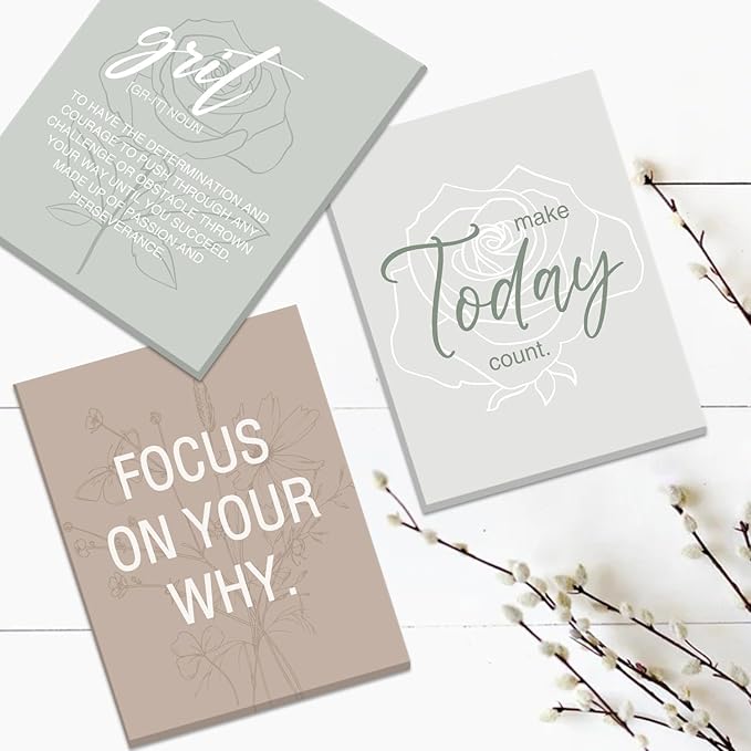 CHDITB Inspirational Framed Canvas Wall Art Set, Motivational Quotes Wall Decor, Botanical Flower Line Art, Positive Affirmation Poster, Minimalist uplifting Prints For Bedroom Office Decor 8”X10”x6