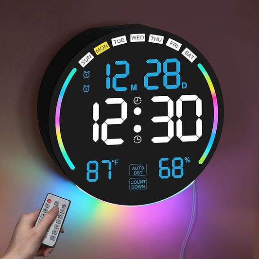 Large Digital Wall Clock with 10.3" LED Display,Alarm,Countdown Timer,DST,Temperature,Humidity,Auto-Dimming,Remote Control,Night Light for Classroom,Bedroom,Living Room,Office,Gym