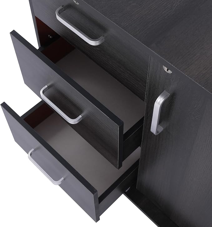 3 Drawer File Cabinet on Wheels, Rolling Printer Stand with Open Storage Shelf, Mobile Lateral Office Storage for Home School Office (Black)