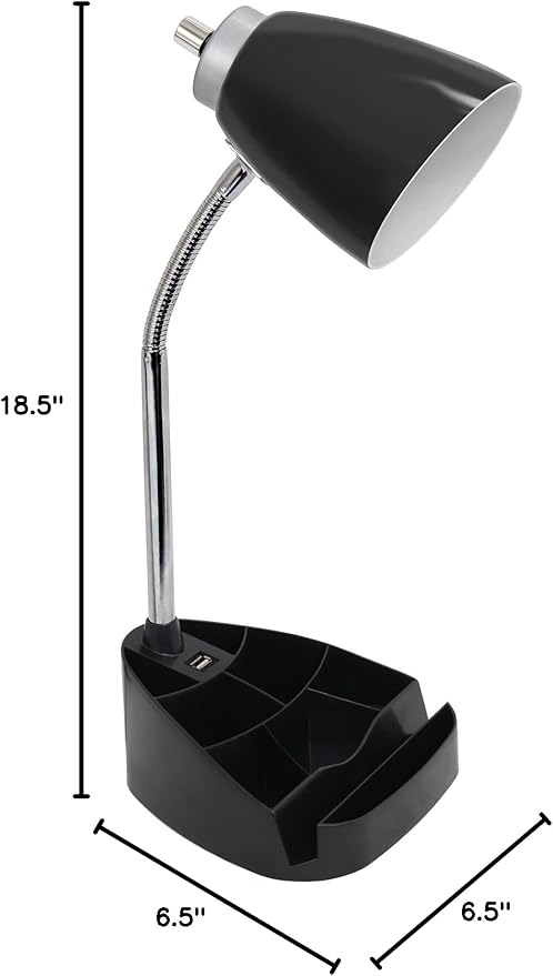 Simple Designs LD1056-BLK Gooseneck Organizer Desk Lamp with iPad/Tablet Stand or Book Holder and USB Port, Black (Pack of 5)