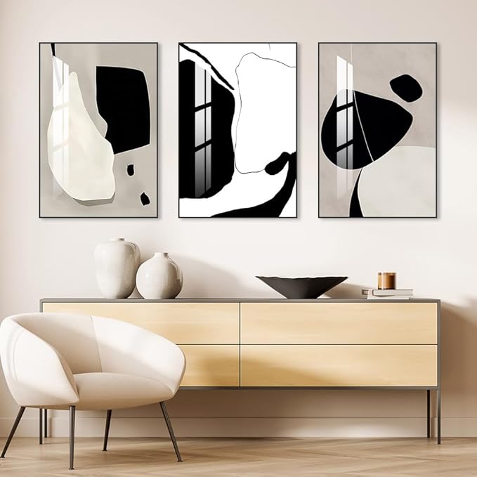 Abstract Wall Art Prints, Framed Wall Art for Living Room, Bedroom, Dining Room, Nursery, Office, Kitchen, Bathroom (White, 16"X 24" X 3 panel)